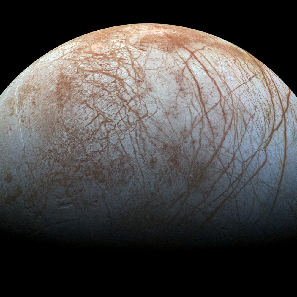 Europa's icy surface with linear features